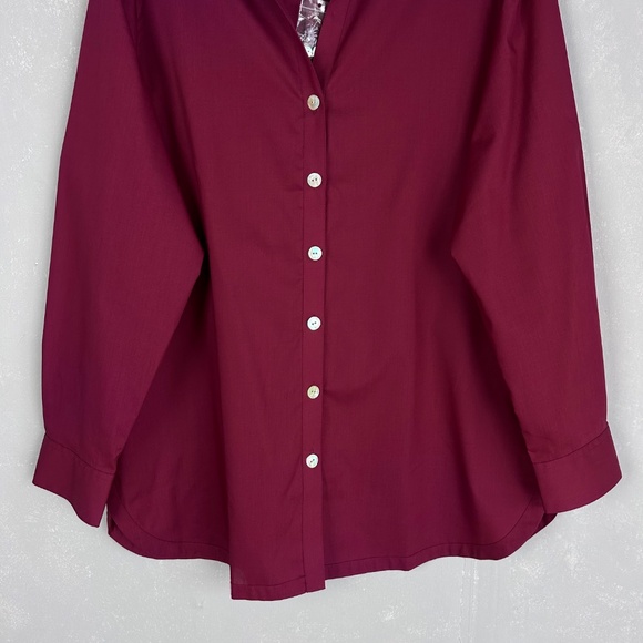 Foxcroft plus size 18 long sleeve button up burgundy wrinkle free poplin cotton - Picture 3 of 15